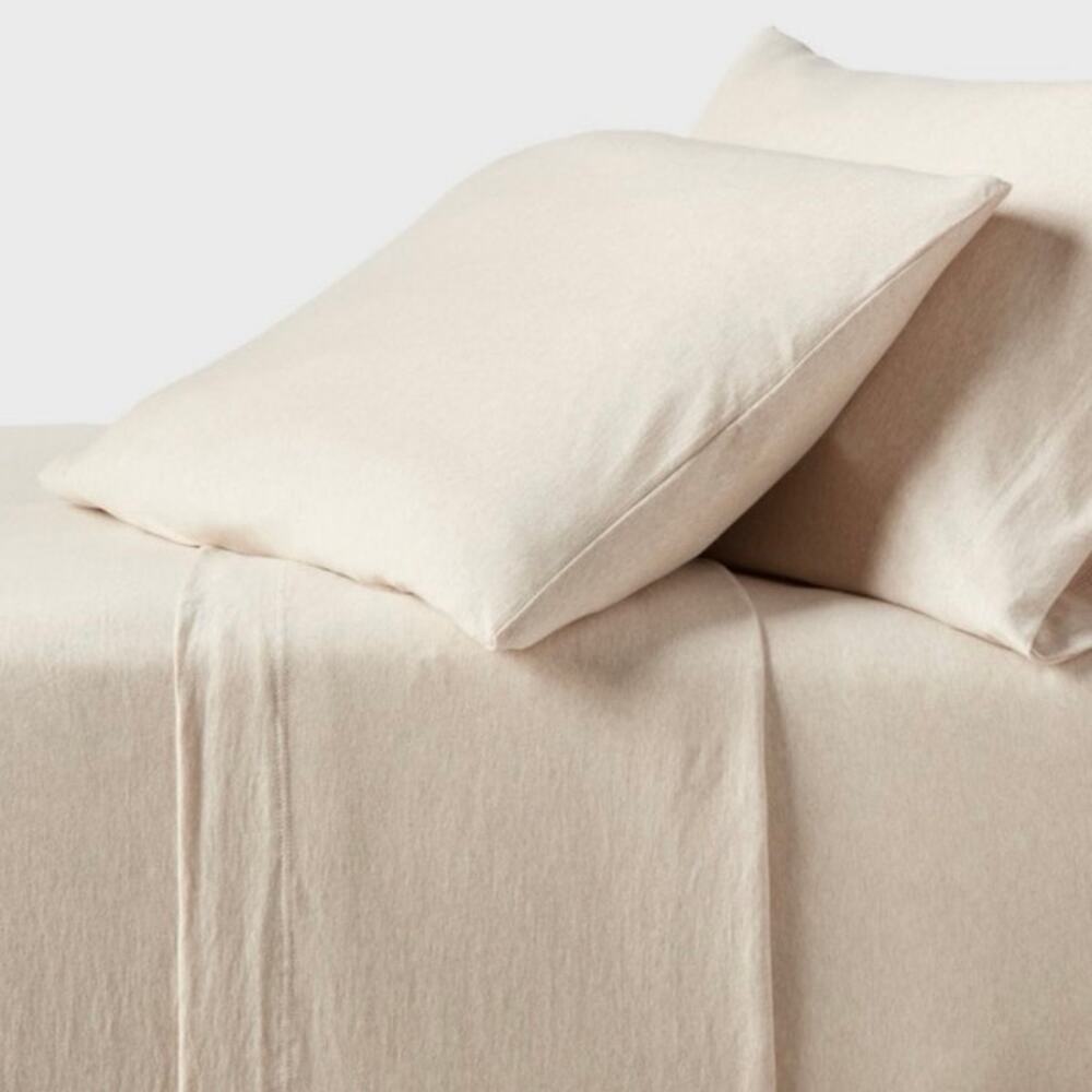 King Cotton Jersey Sheet Set Heather Oatmeal - Threshold 4-Piece100% Cotton